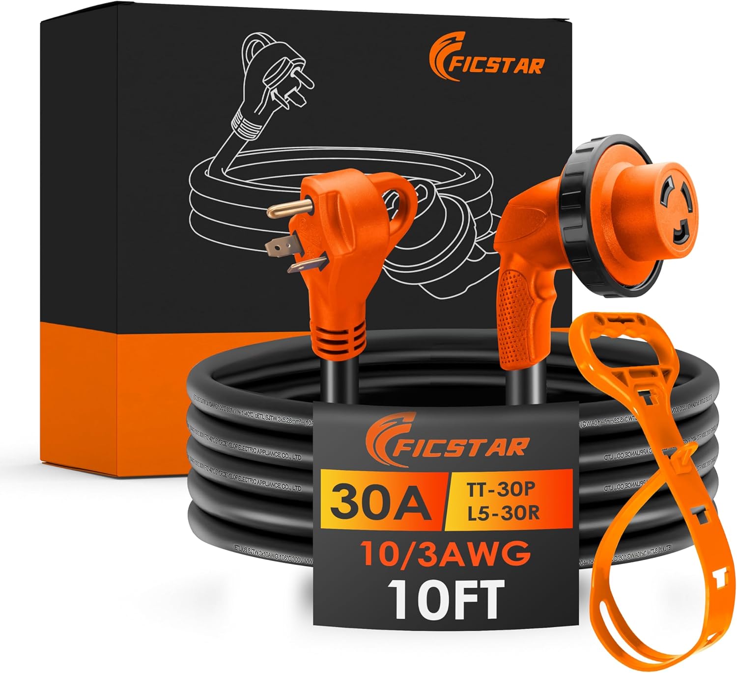 30 Amp RV Extension Cord with LED Power Indicator and Grip