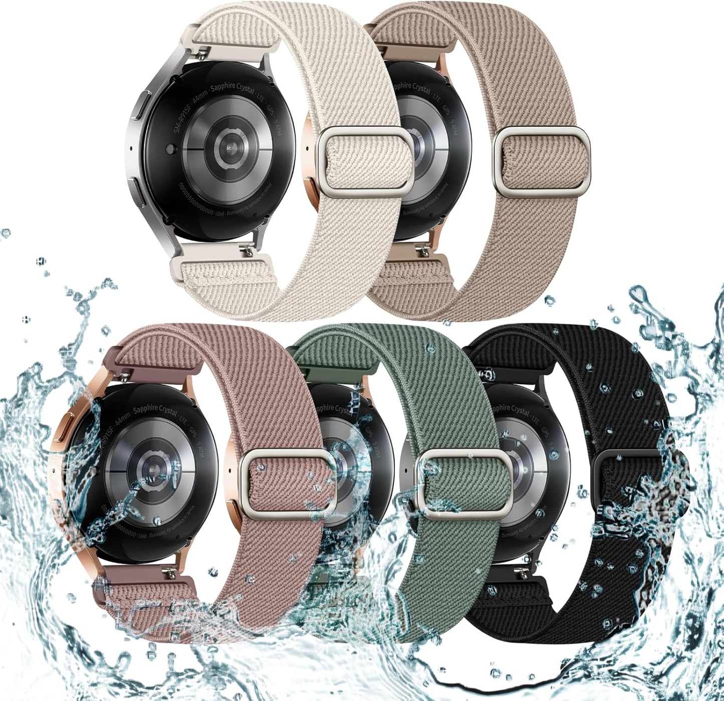 Water-Resistant Stretchy Bands for Samsung Galaxy Watches - 5 Pack