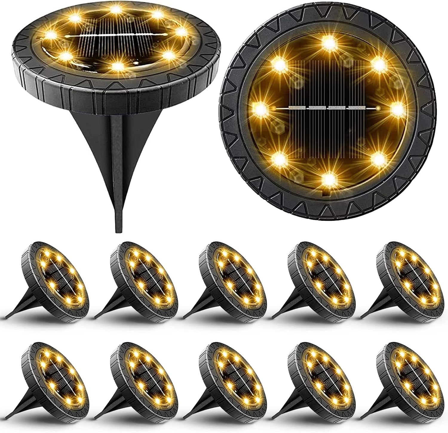 Solar Powered Ground Lights 12 Pack for Outdoor Pathway Lighting