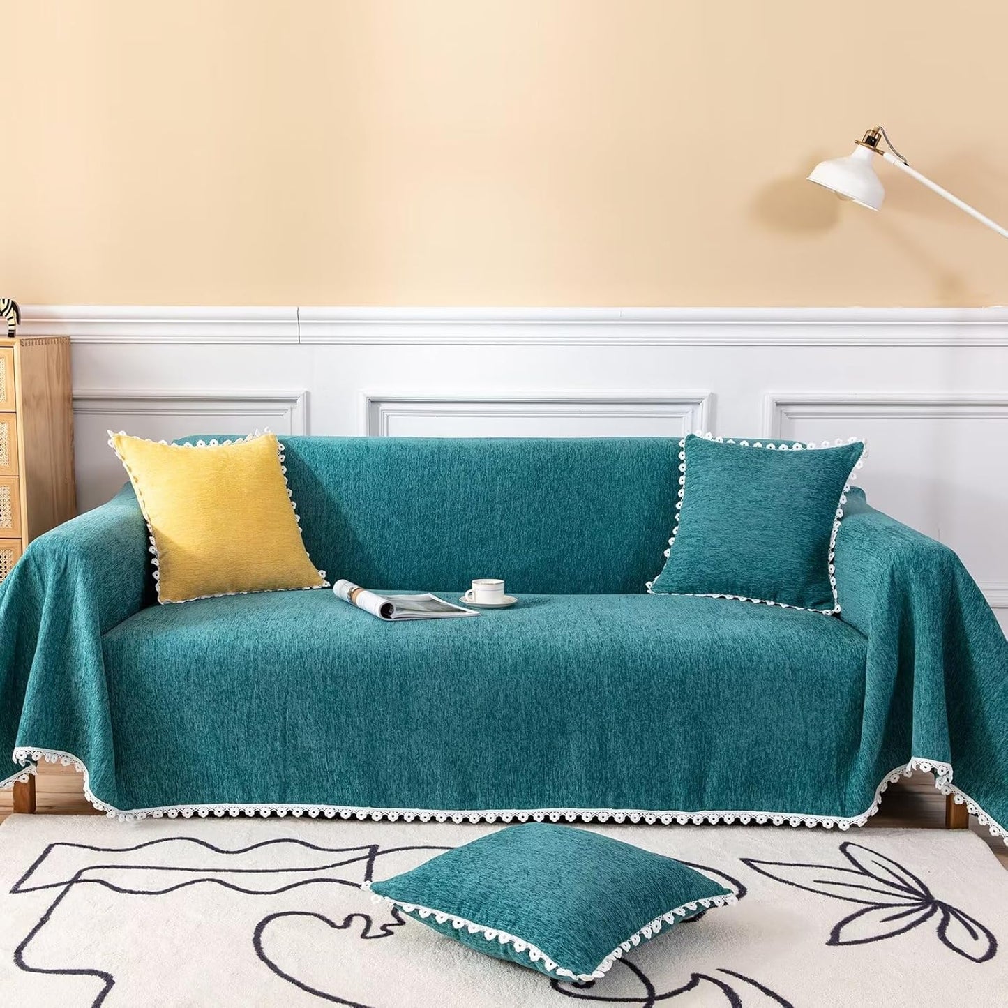 VClife Couch Cover for 2 Cushion Sofa, Modern Turquoise Design