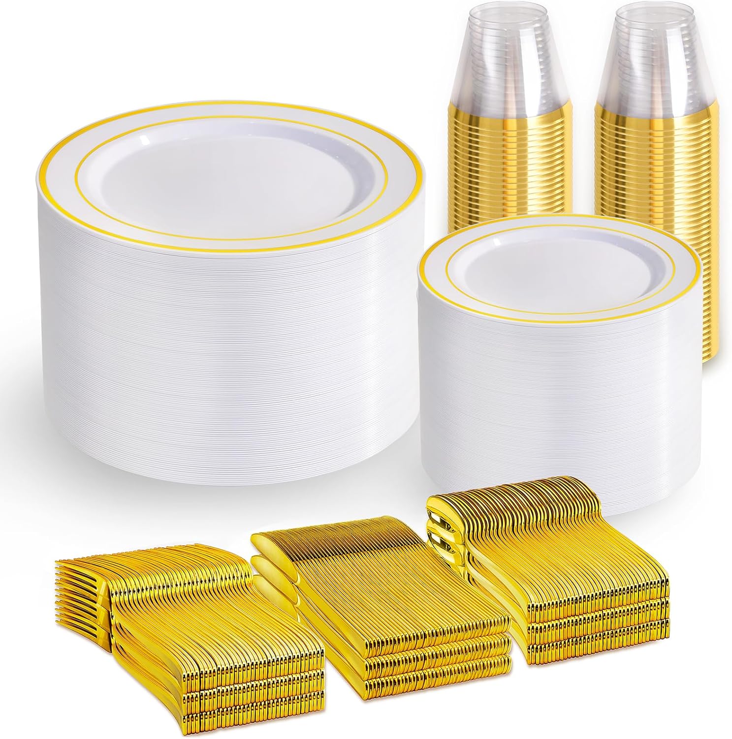 Gold Disposable Dinnerware Set for 100 Guests - 600PC Kit