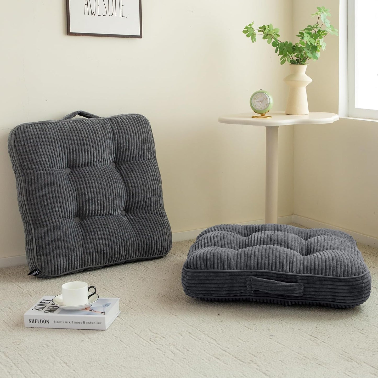 Washable Floor Pillow Cushion for Adults, Large Square 22x22 in