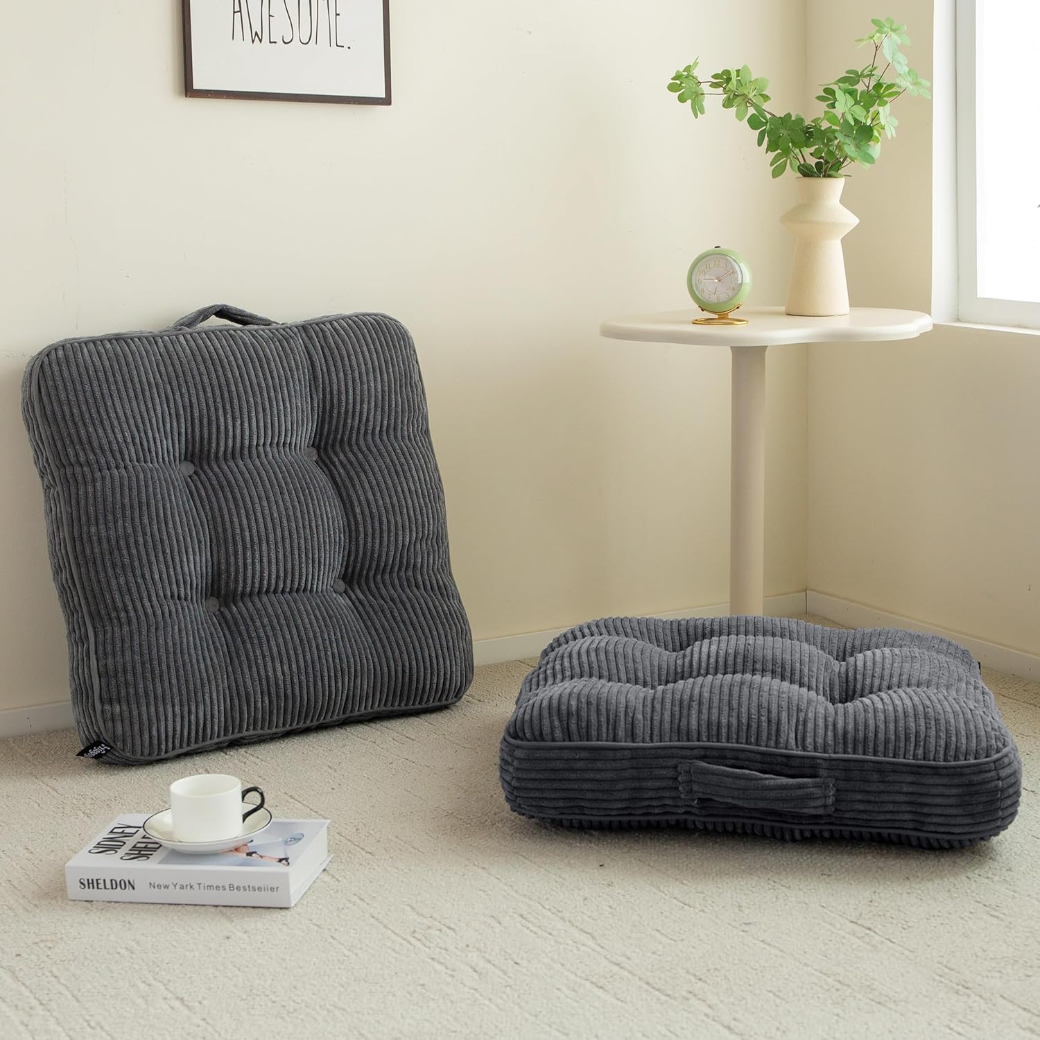 Washable Floor Pillow Cushion for Adults, Large Square 22x22 in