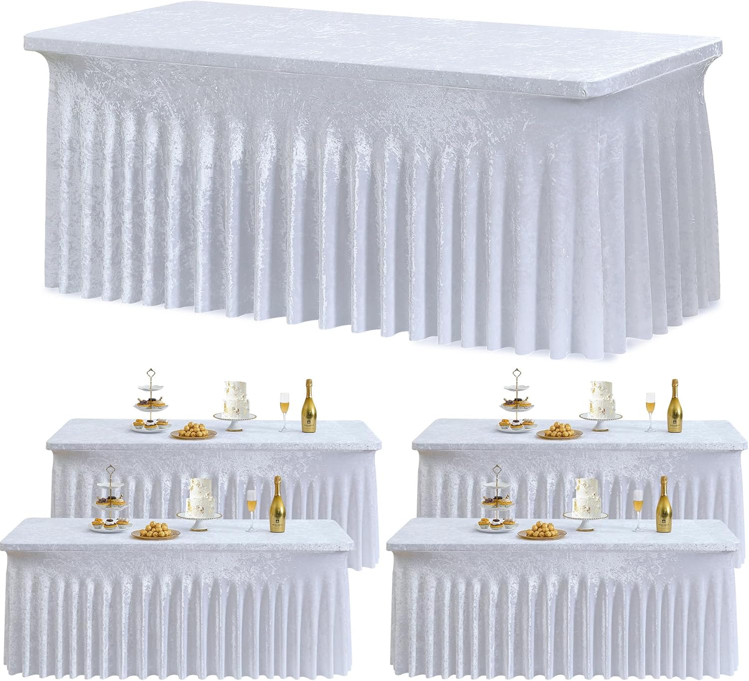 4 Pack White Velvet Table Covers for 6 Foot Rectangle Tables