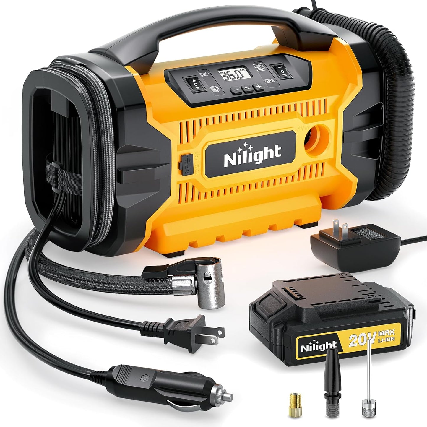 Nilight Portable Air Compressor Tire Inflator with 3 Power Sources