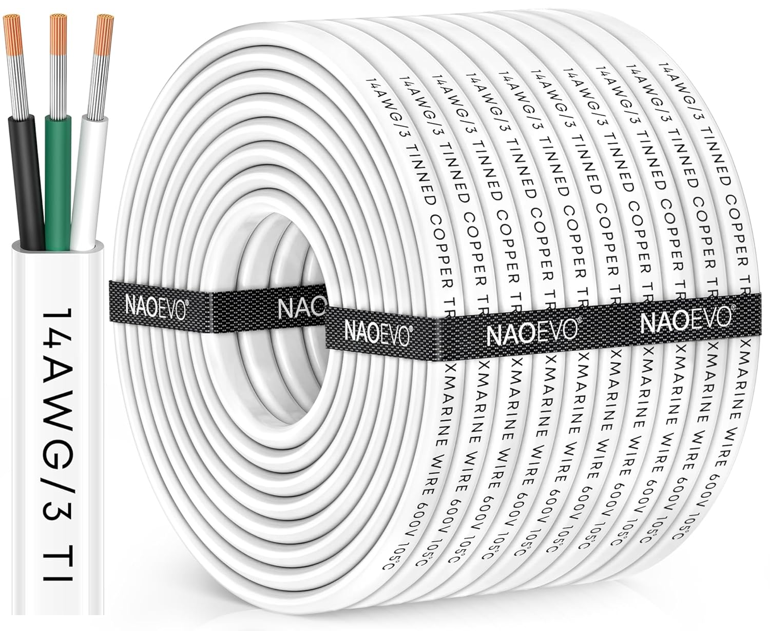 NAOEVO 14 Gauge Marine Wire for Boats, RVs, and Solar Use