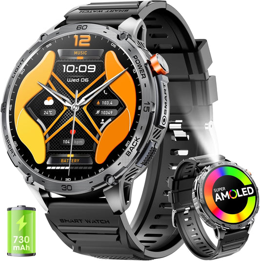mingwear Military Smart Watch: HD Display, LED Flashlight, Fitness Tracker