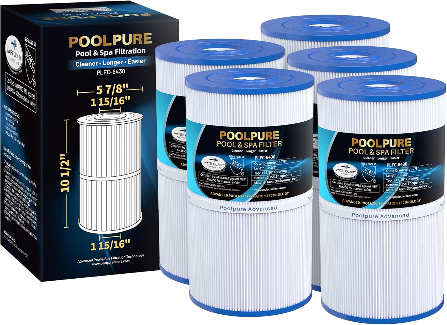 POOLPURE C-6430 Spa Filter for Hot Spring Spa - 5 Pack