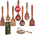 9 Pcs Teak Wooden Spoons for Cooking with Rest - Durable Utensils Set