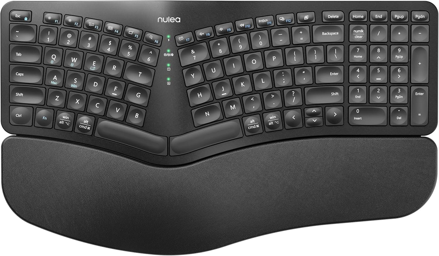 Nulea Wireless Ergonomic Keyboard with Cushioned Wrist Rest