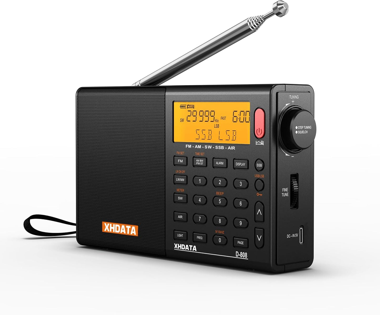 D808 Portable AM FM SW LW Air Band Shortwave Radio with LCD