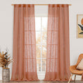 Terracotta Linen Curtains 84 in 2 Panels - Light Filtering Boho Drapes