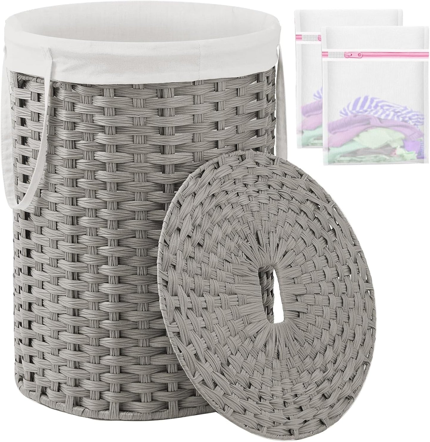 Round Rattan Laundry Basket with Lid for Stylish Storage
