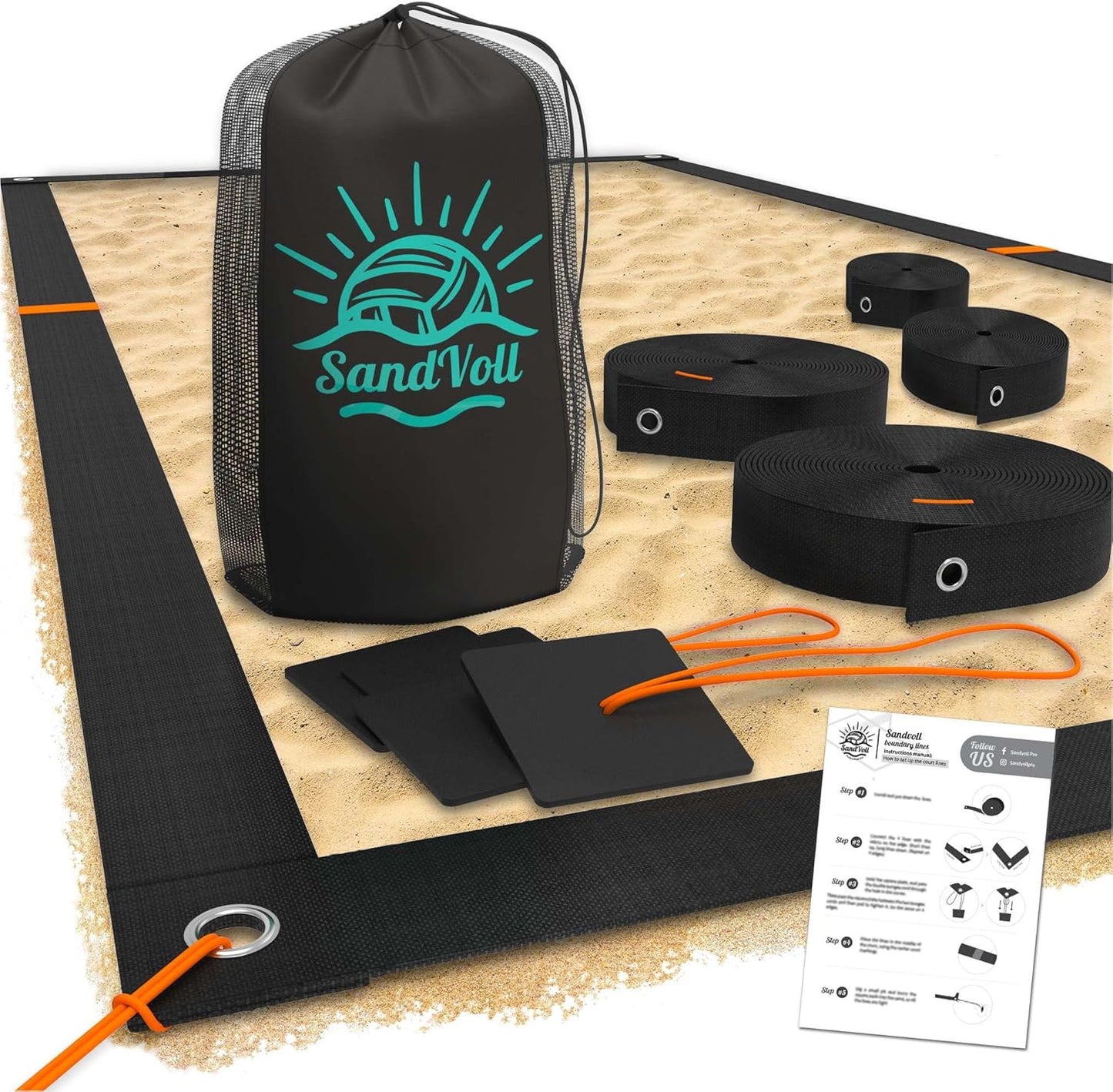 Beach Volleyball Lines Set - Portable 2 Inch Boundary Lines