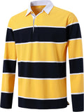 Men's Long Sleeve Striped Dry Fit Polo Shirt - Comfortable Stretch Fit