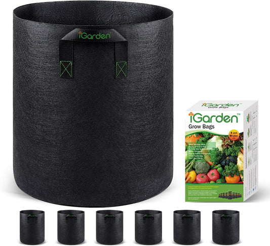 Grow Bags Tall 10 Gallon Pots 6 Pack Heavy Duty Nonwoven Fabric