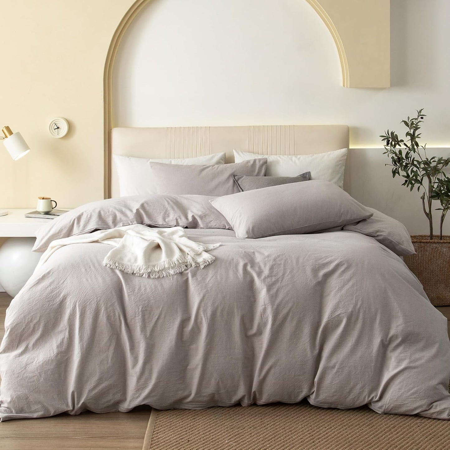 JIYUAN 100% Washed Cotton Duvet Cover Set for Cozy Sleep