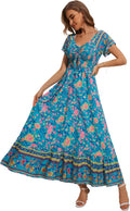 Women's Summer Floral Maxi Dress Casual Short Sleeve Flowy Boho made