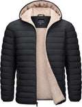 Mens Puffer Jacket Sherpa Lined Water Resistant Hooded - Mid-Weight