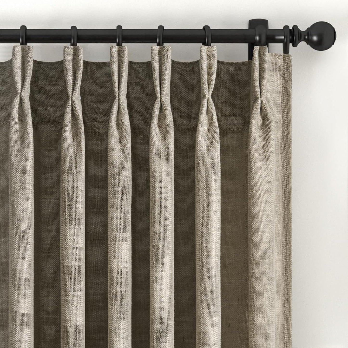 Taupe Pinch Pleated Linen Semi Sheer Curtains for Home Decor