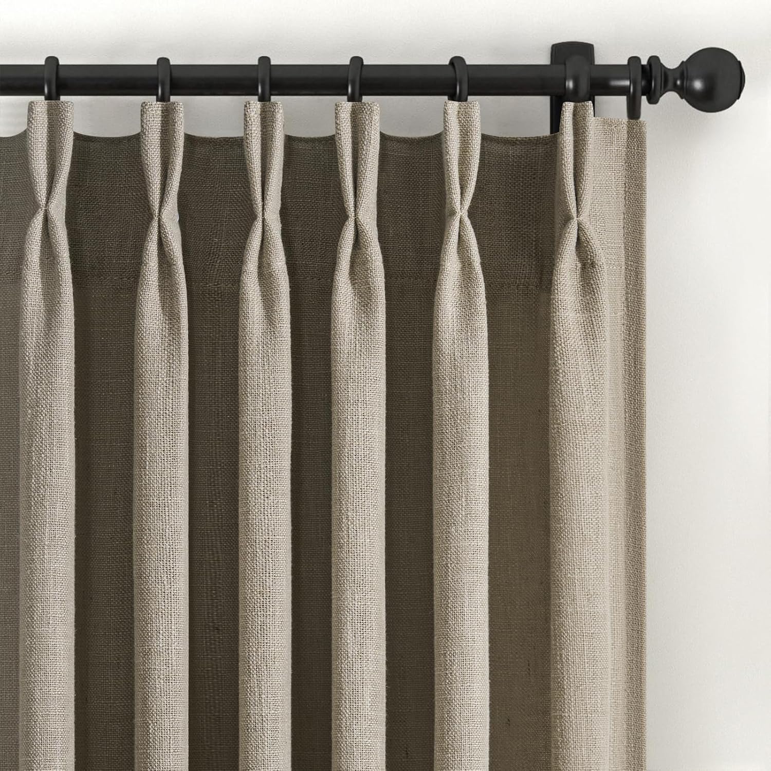 Taupe Pinch Pleated Linen Semi Sheer Curtains for Home Decor