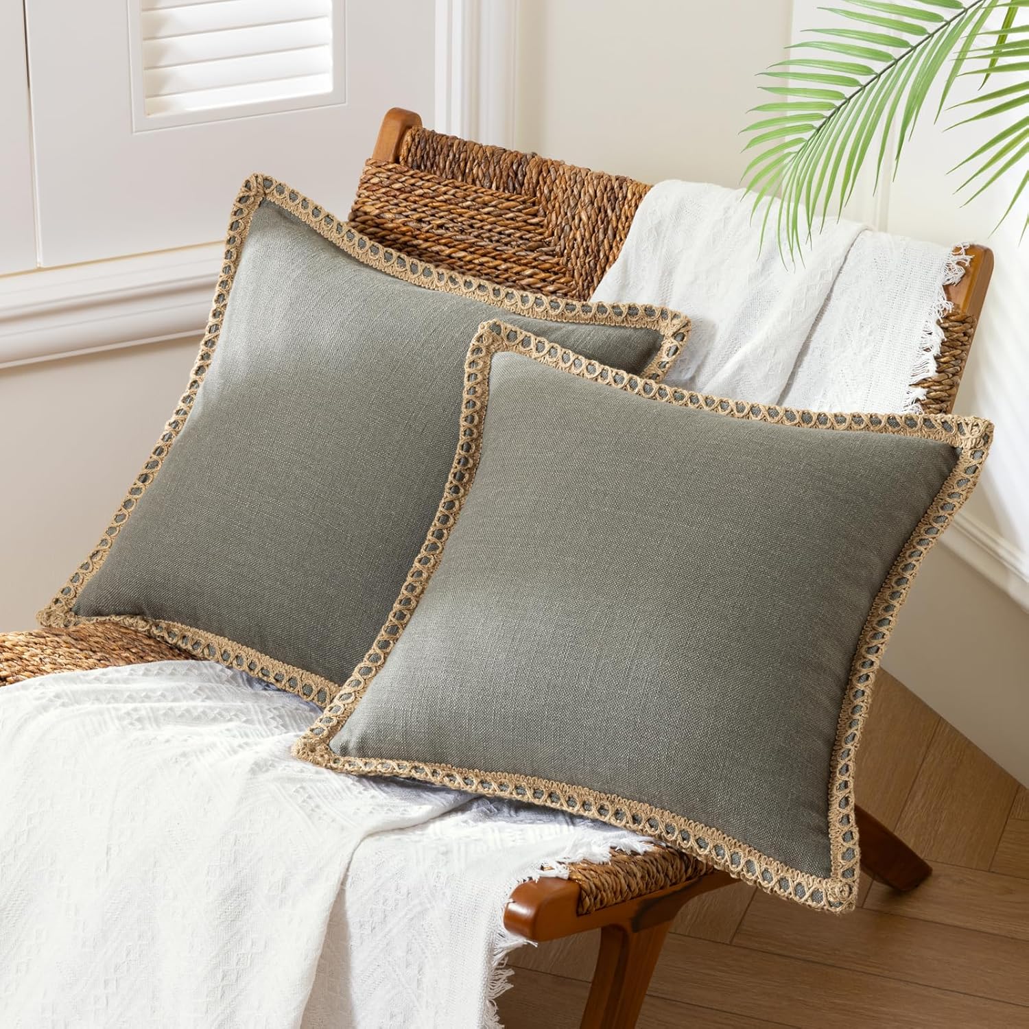 Farmhouse Decorative Throw Pillow Covers in Grey 24 x 24 inches
