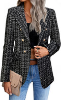 Mina Self 2025 Winter Womens Tweed Plaid Blazer Jacket - Warm Elegant