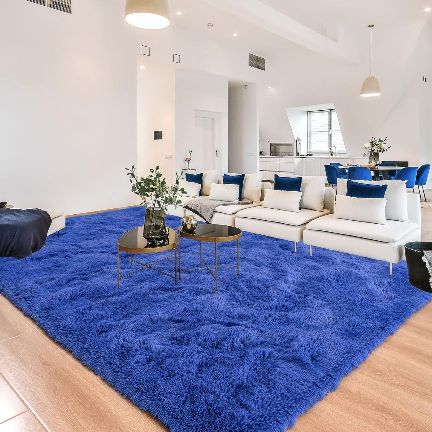 Navy Blue 8x10 Shaggy Area Rug for Modern Home Decor