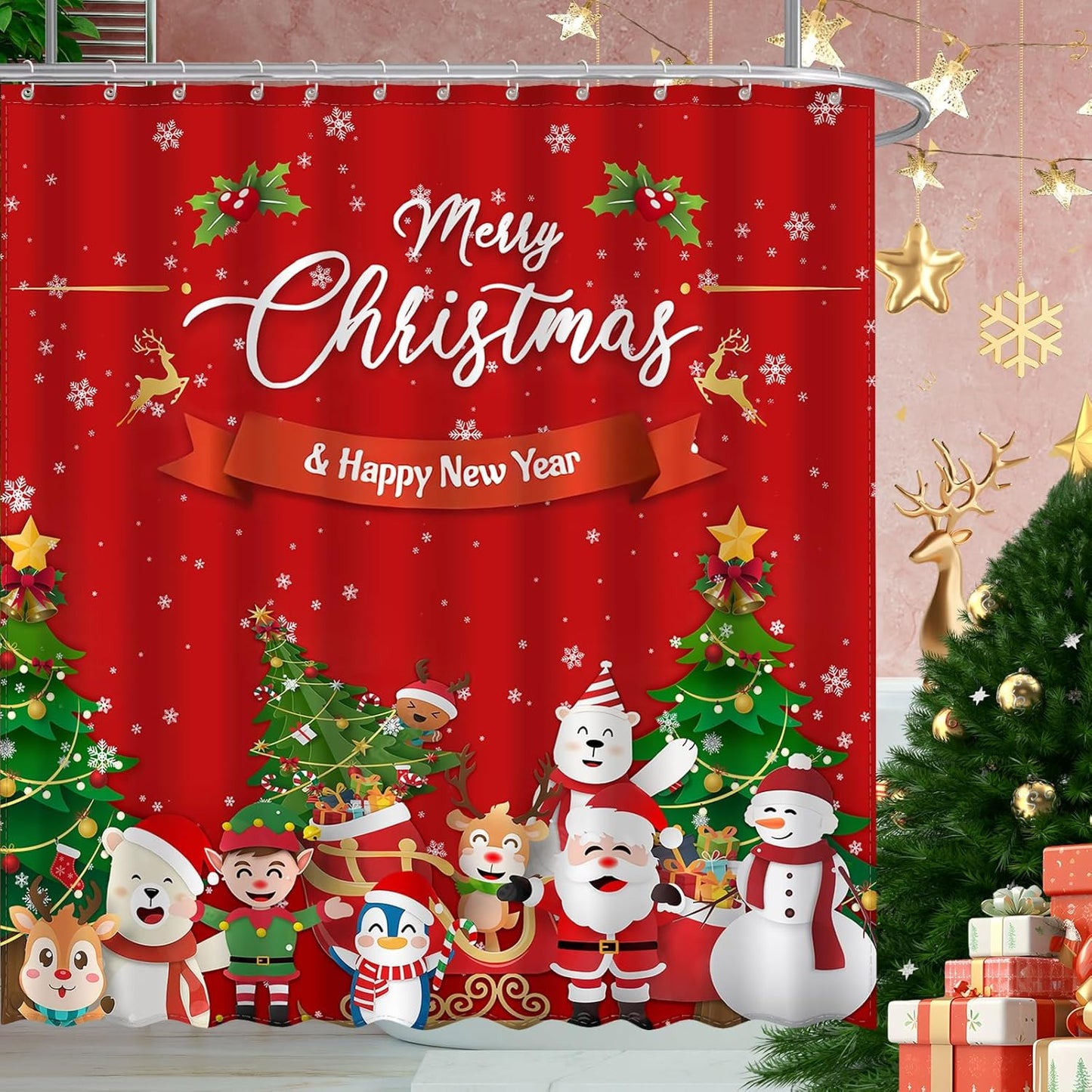 Christmas Cheer Shower Curtain - Festive Bathroom Decor