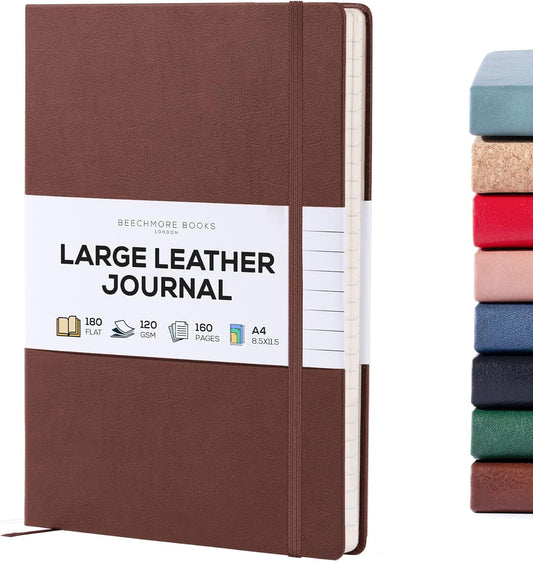 BEECHMORE BOOKS A4 Lined Journal - Premium Leather, 160 Pages