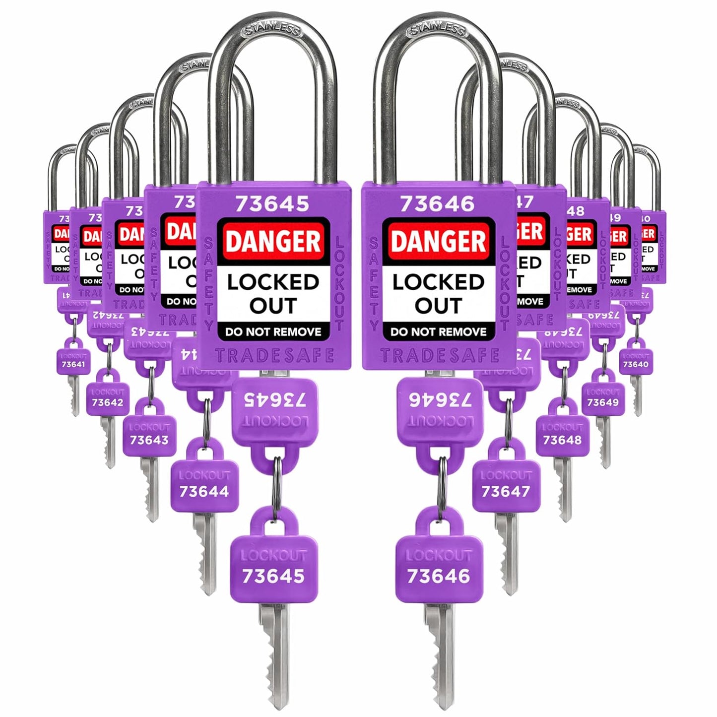 TRADESAFE Lockout Tagout Locks Set - 10 Purple Safety Locks