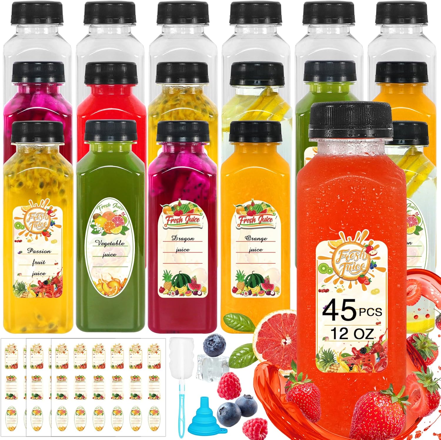 Plastic Juice Bottles with Caps 12 OZ - Perfect for Juicing