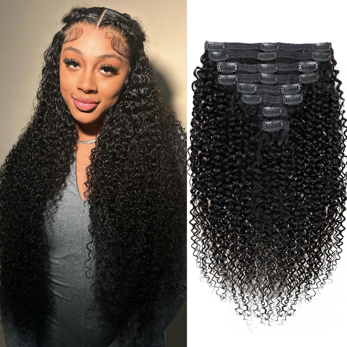 Clip in Hair Extensions Real Human Hair for Kinky Curly Styles