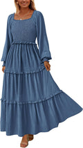 Fall Dresses for Women 2025 Long Sleeve Smocked Square Neck Maxi