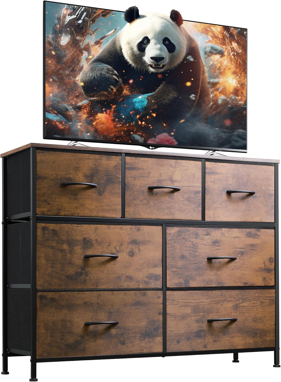 Rustic Brown 7-Drawer TV Stand w/ Metal Frame