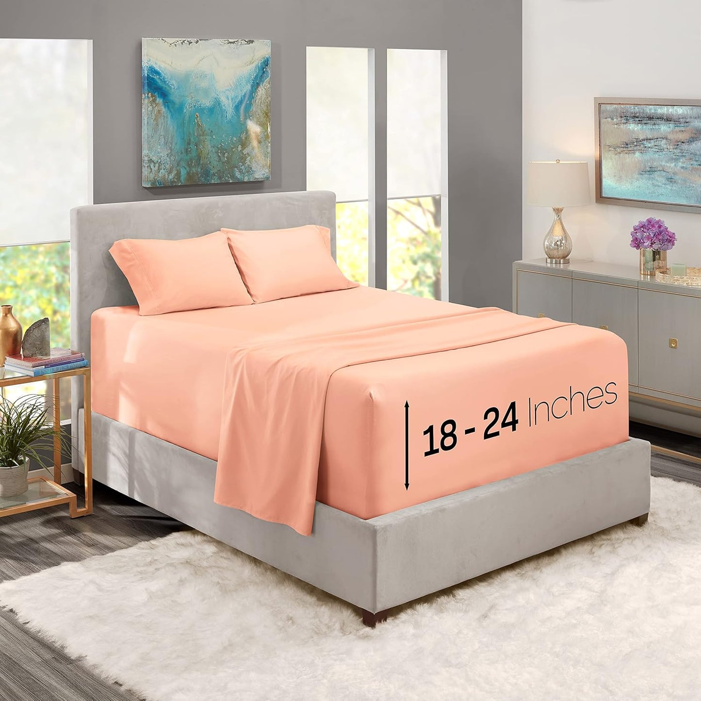 Nestl Queen Extra Deep Pocket Microfiber Bed Linen Set in Peach