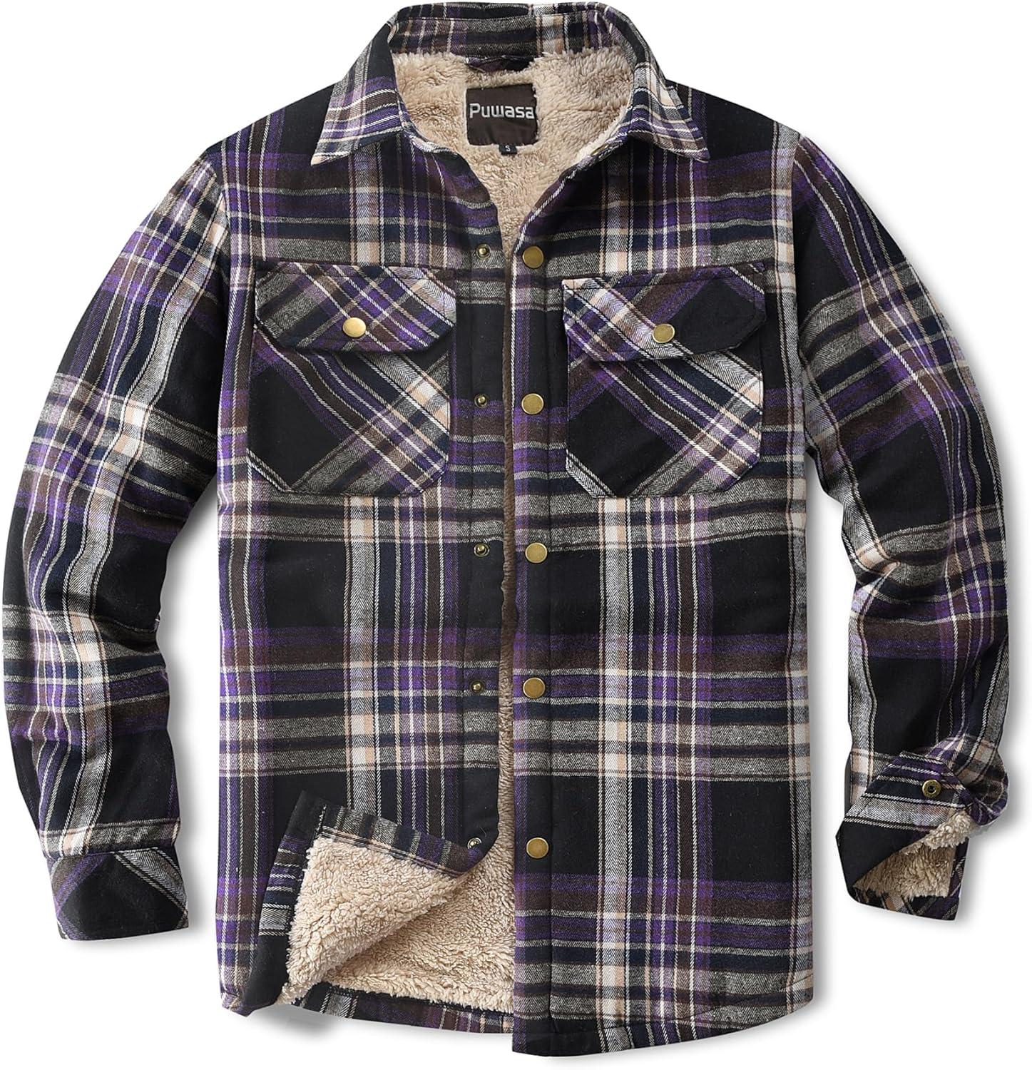 Men's Sherpa Lined Cotton Flannel Shirt Jacket for Winter Wear