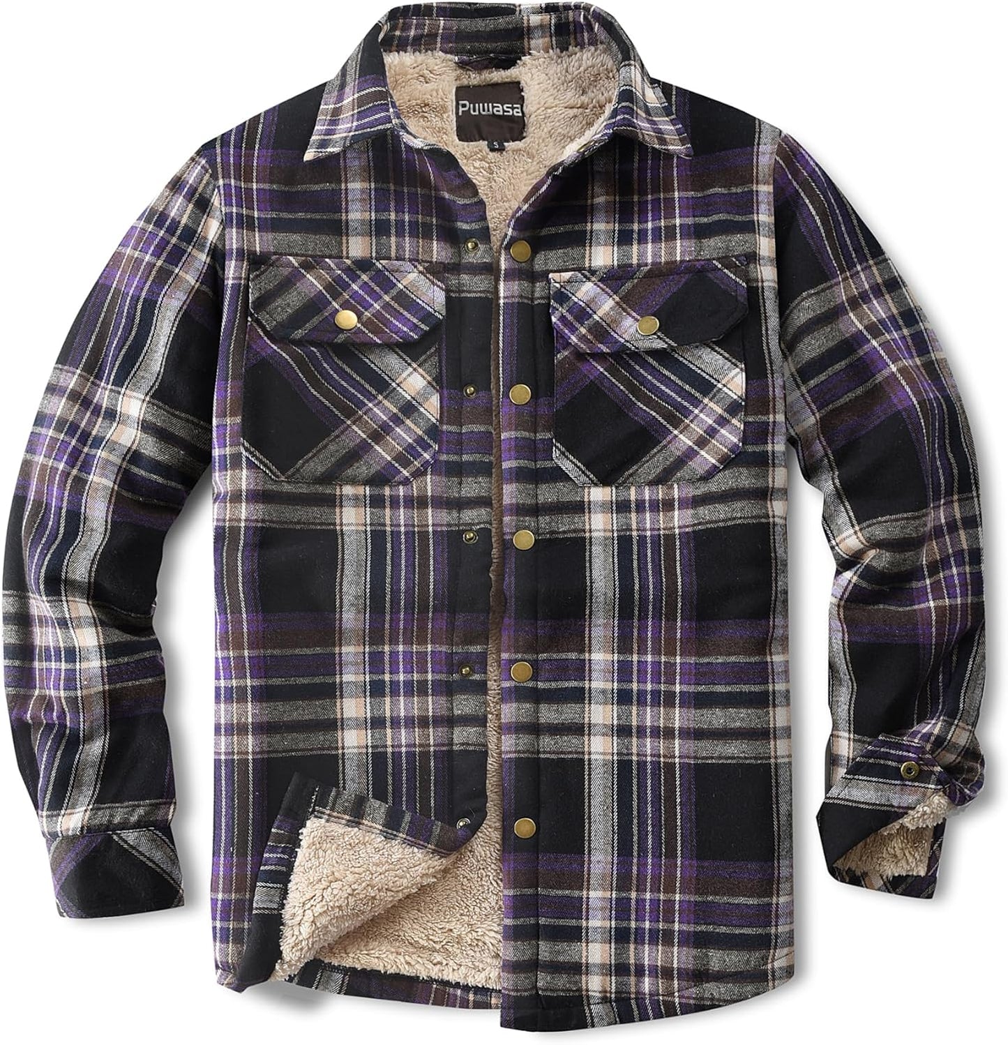 Men's Sherpa Lined Cotton Flannel Shirt Jacket for Winter Wear