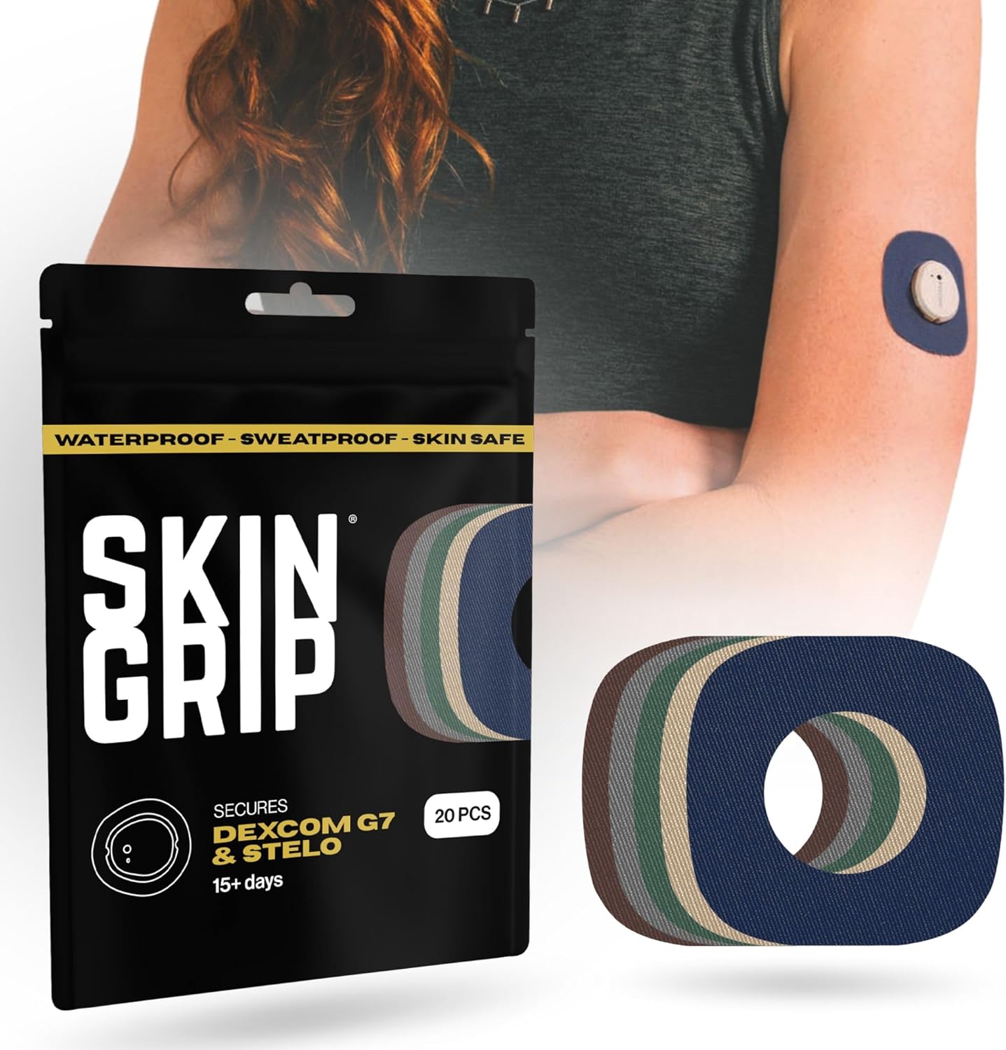 Skin Grip Adhesive Patches for Dexcom G7 & Stelo CGM - 20 Pack