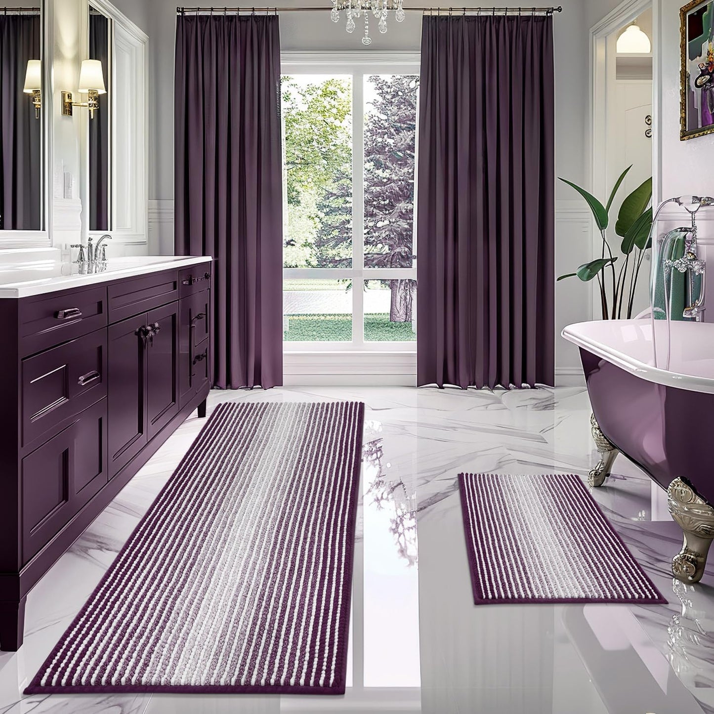 BSICPRO Chenille Bath Mat Set - Soft, Absorbent, Non-Slip Rugs