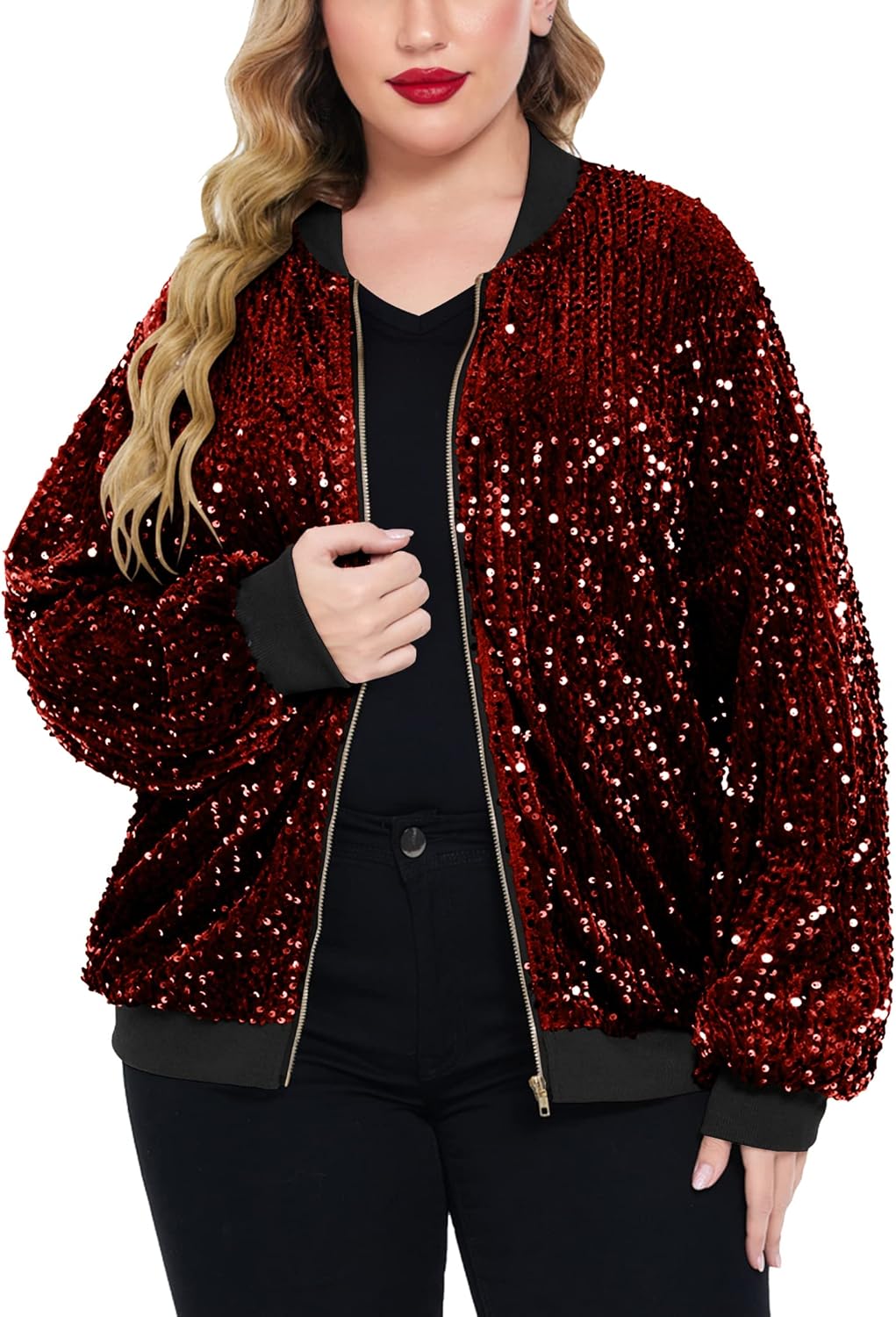 IN'VOLAND Womens Sequin Jacket Plus Size Sparkle Blazer