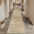 2x8 Runner Rug Machine Washable Brown Beige Floral - Non-Slip Runner