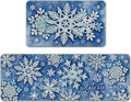 Winter Snowflake Blue Kitchen Rugs Set of 2 - Festive Non-Slip Mats
