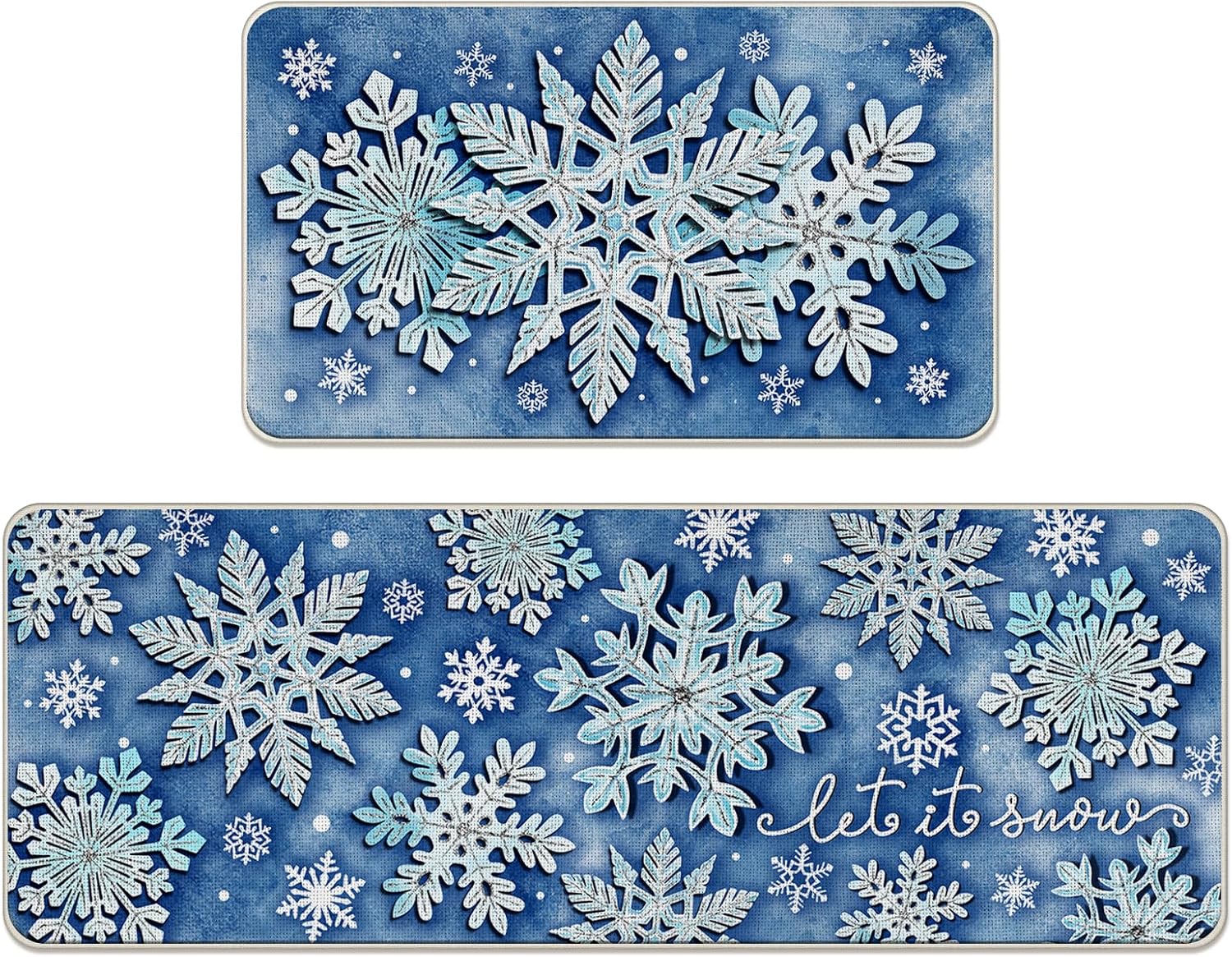 Winter Snowflake Blue Kitchen Rugs Set of 2 for Festive Decor