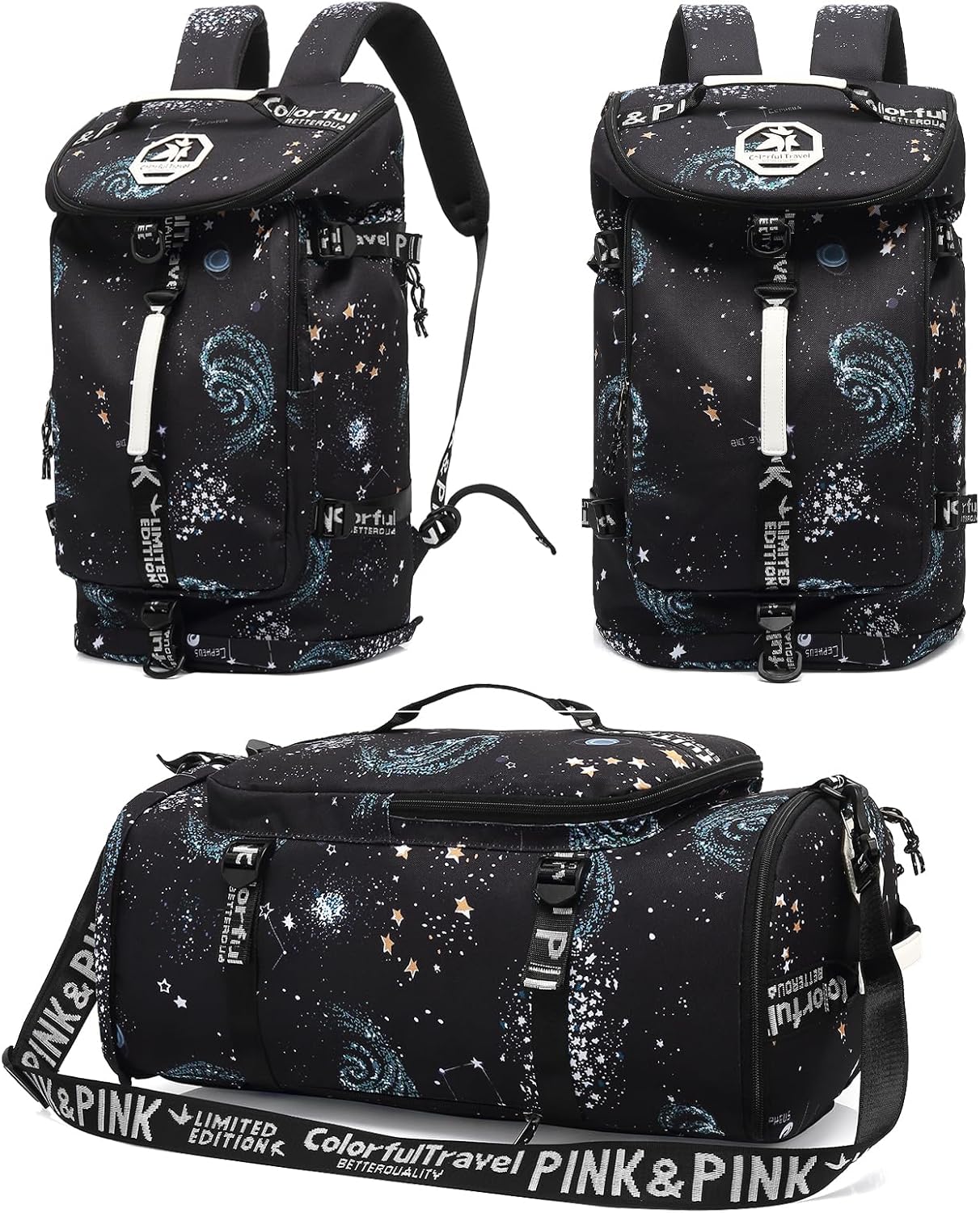 Floral Gym Duffel Bag Backpack with Shoe Compartment for Travel
