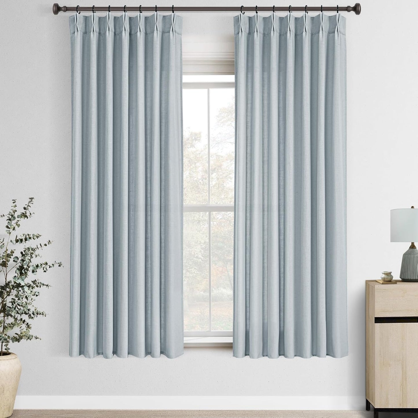 Greyish Blue Pinch Pleated Linen Curtains for Elegant Spaces
