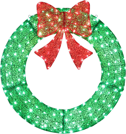 VINGLI 36in Pre Lit Green Christmas Wreath for Holiday Decor