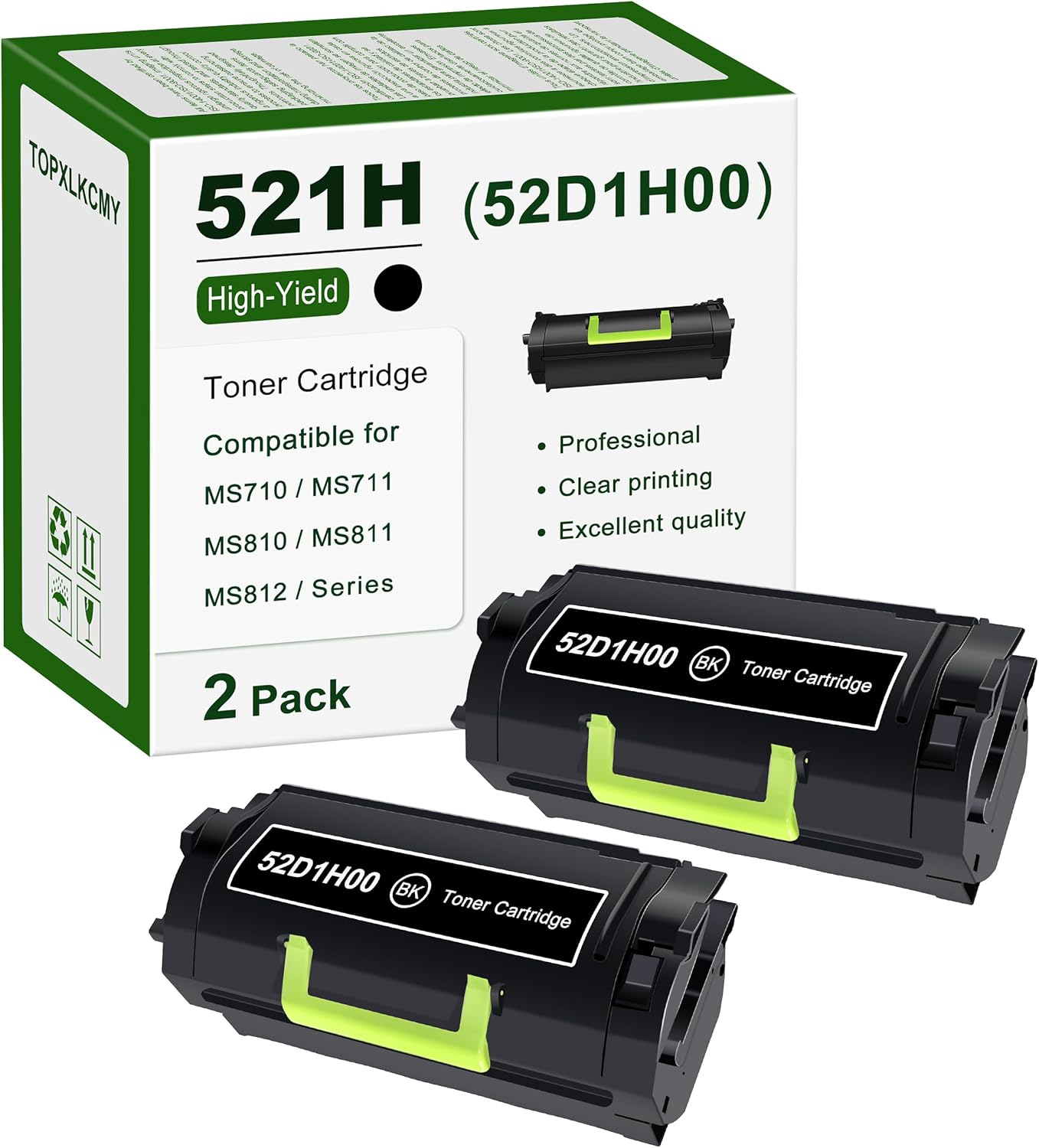 High Yield Black Toner Cartridge 2-Pack for Lexmark Printers