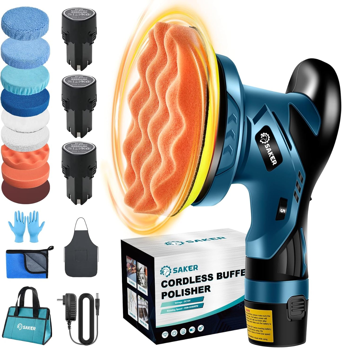 Saker Cordless Car Buffer Polisher - Lightweight 6 Inch Kit