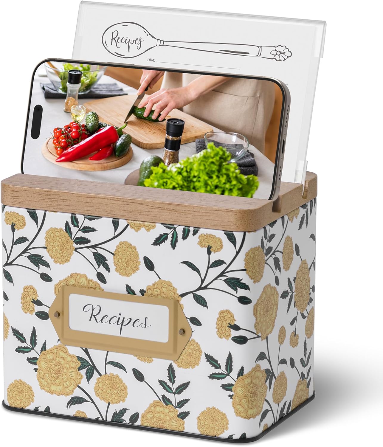 Cabbrix Recipe Box with 50 Cards and Dividers for Organizing
